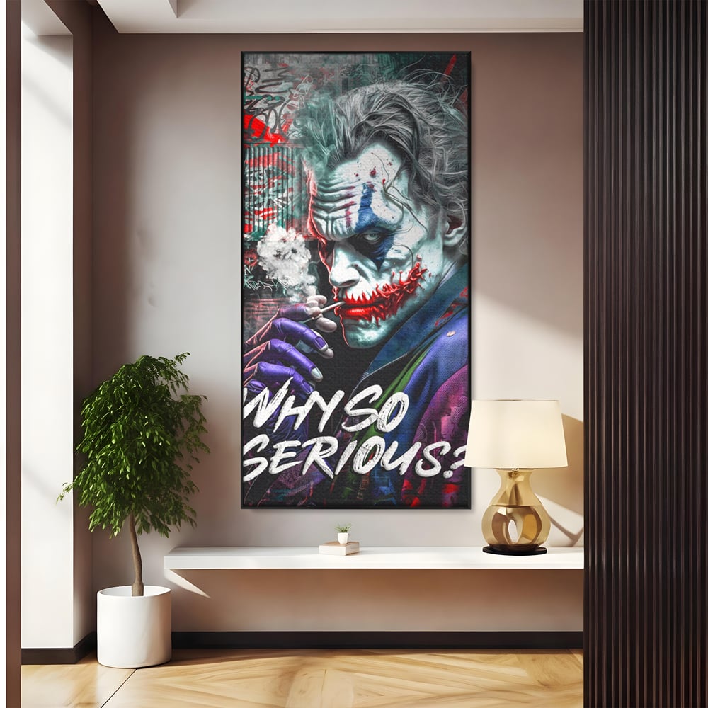 Tablou canvas cu tablou canvas cu jokerul fumand, in rama de aluminiu negru